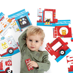 Banana Panda Make-a-Match Fire Truck Toddler Puzzle, being played with