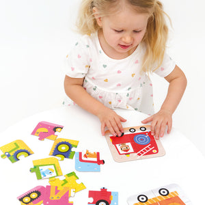Banana Panda On-the-Go Travel Puzzles Vehicles, being played with