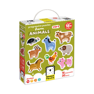 Banana Panda Progressive Toddler Puzzles Farm Animals, in its box