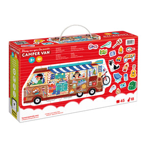 Banana Panda Play-as-You-Go Puzzle Camper Van, in its box
