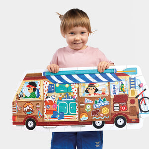 Banana Panda Play-as-You-Go Puzzle Camper Van, being played with