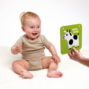 Banana Panda High Contrast Baby Sensory Cards, being played with
