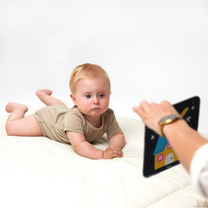Banana Panda High Contrast Baby Sensory Cards, being played with