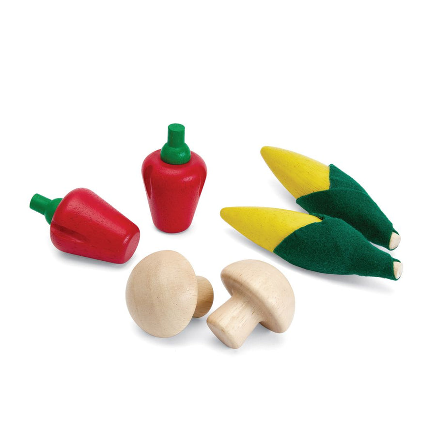 Fresh Produce Set D (Corn on the Cob, Mushrooms & Red Bell Peppers)
